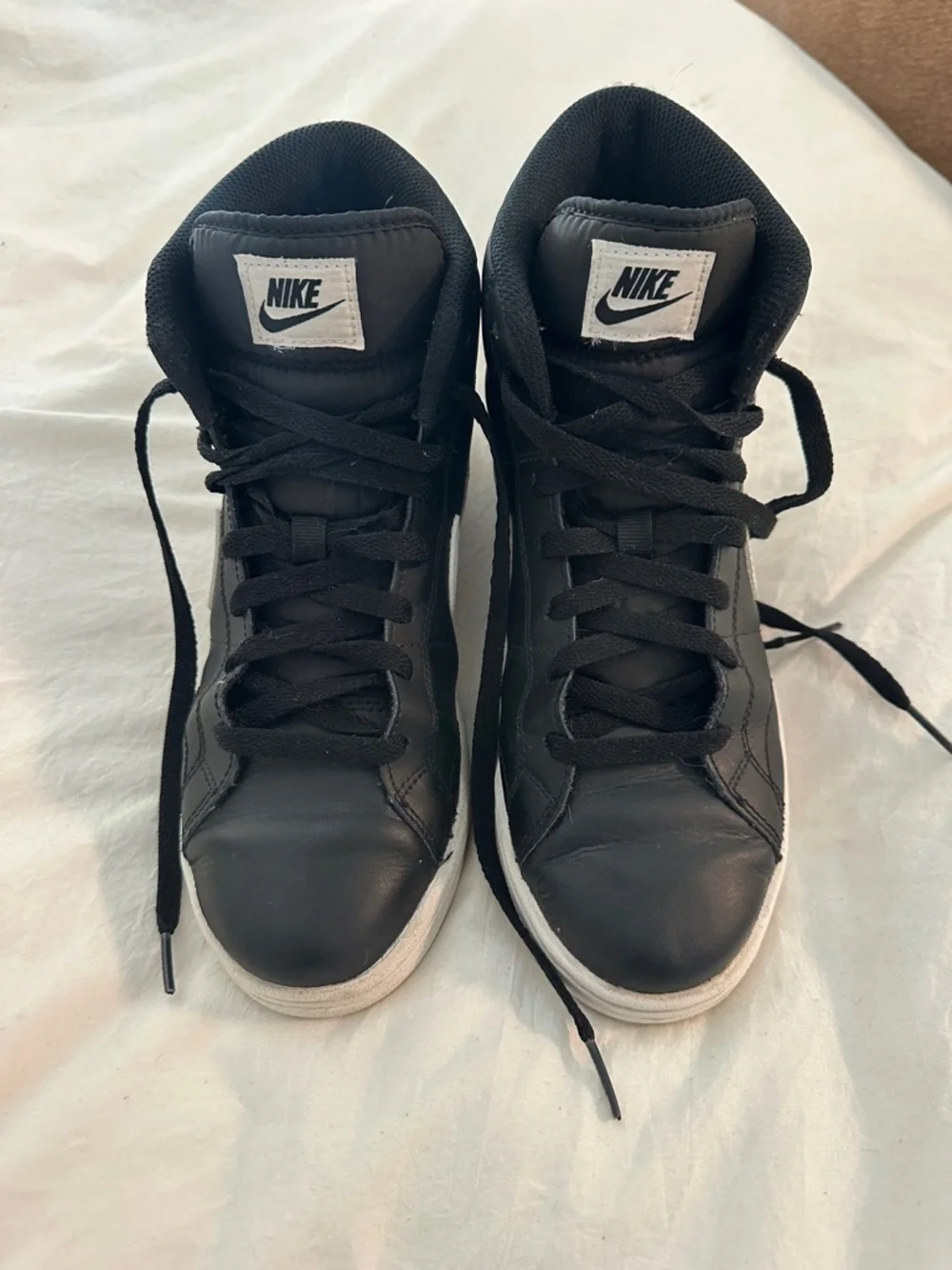 Nike Black and White Mid-Top Sneakers with White Swoosh - Picture 3 of 4